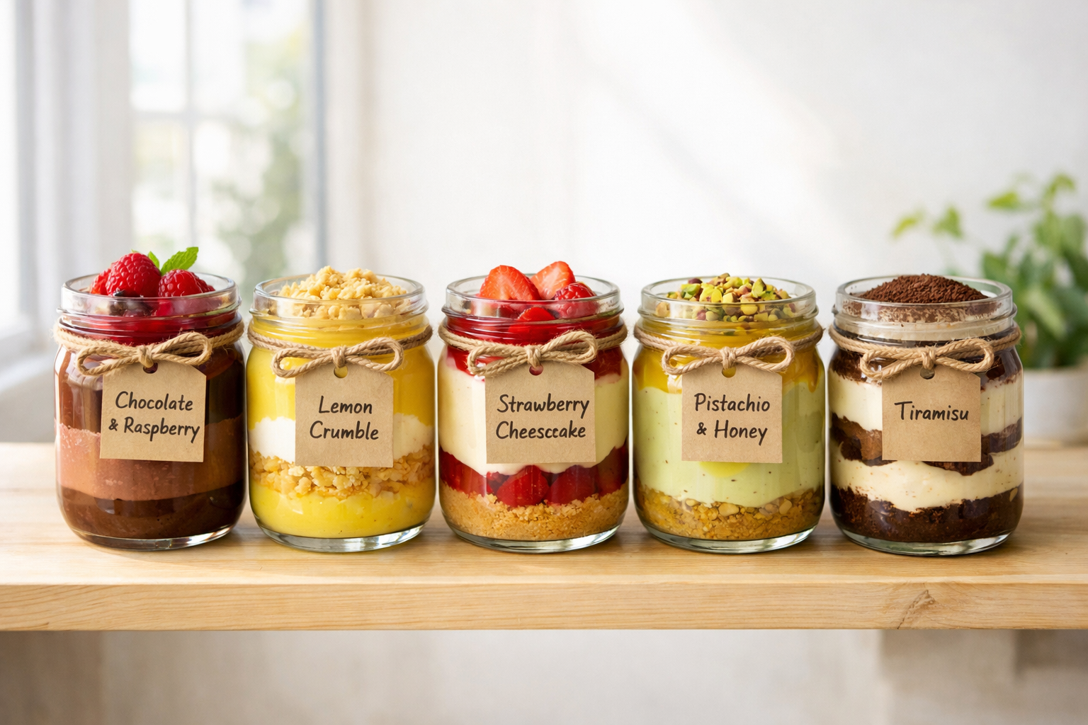 Cam kavanoz içinde katmanlı tiramisu ve kakao tozu serpilmiş stüdyo sunumu